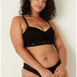 Like New Victoria's Secret Pink Push-Up Bra XXL Black Floral Lace 40D